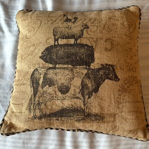 Burlap and check trim farm throw pillow